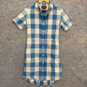 Blue and Cream Plaid Shirt Dress